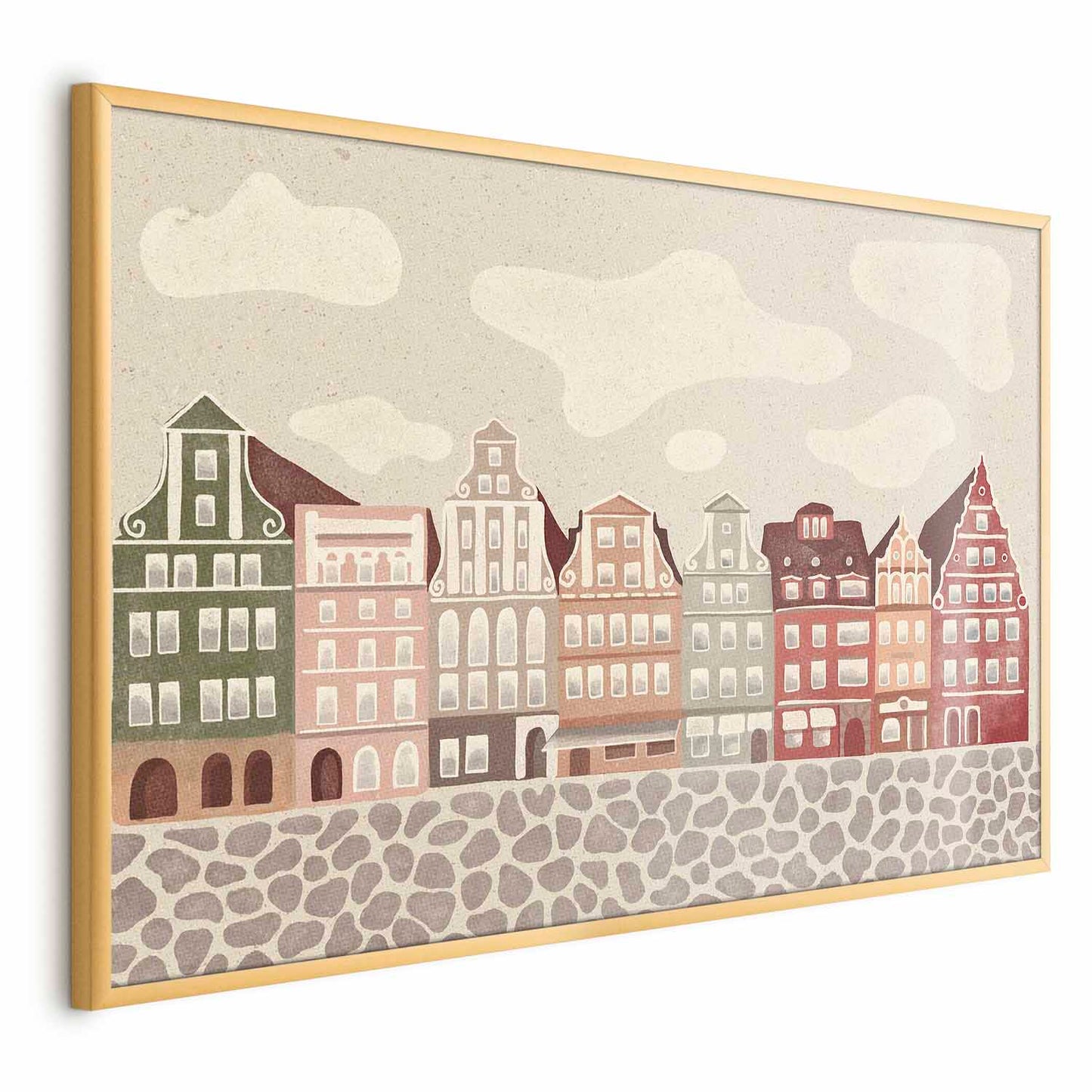 Poster - Colorful Facades - Historic Wroc_aw Tenement Houses Against the Sky and Cobblestone Street