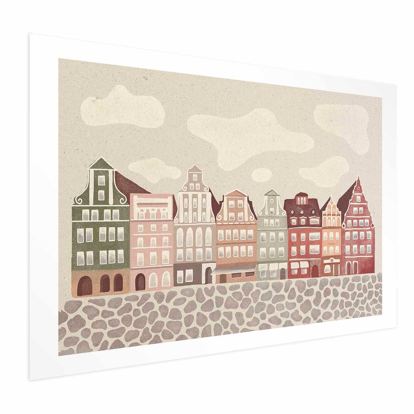 Poster - Colorful Facades - Historic Wroc_aw Tenement Houses Against the Sky and Cobblestone Street