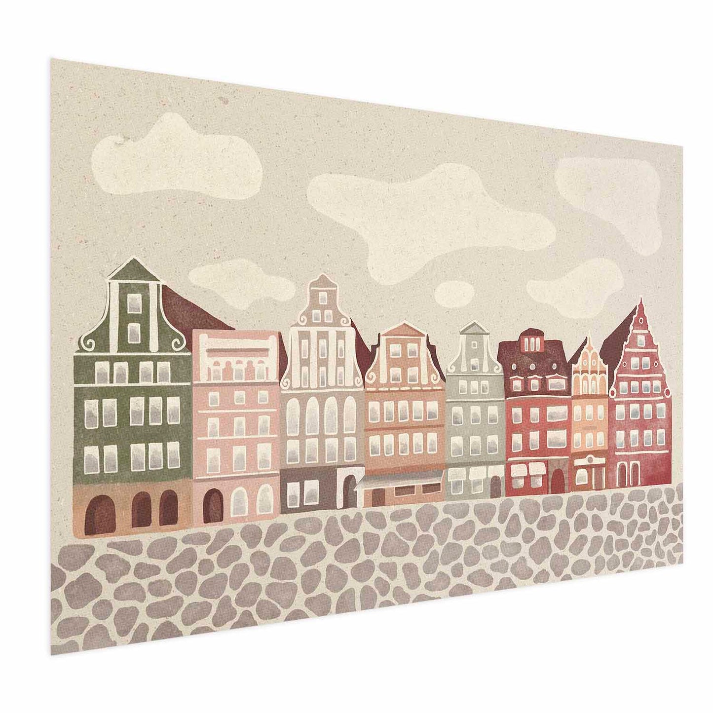 Poster - Colorful Facades - Historic Wroc_aw Tenement Houses Against the Sky and Cobblestone Street