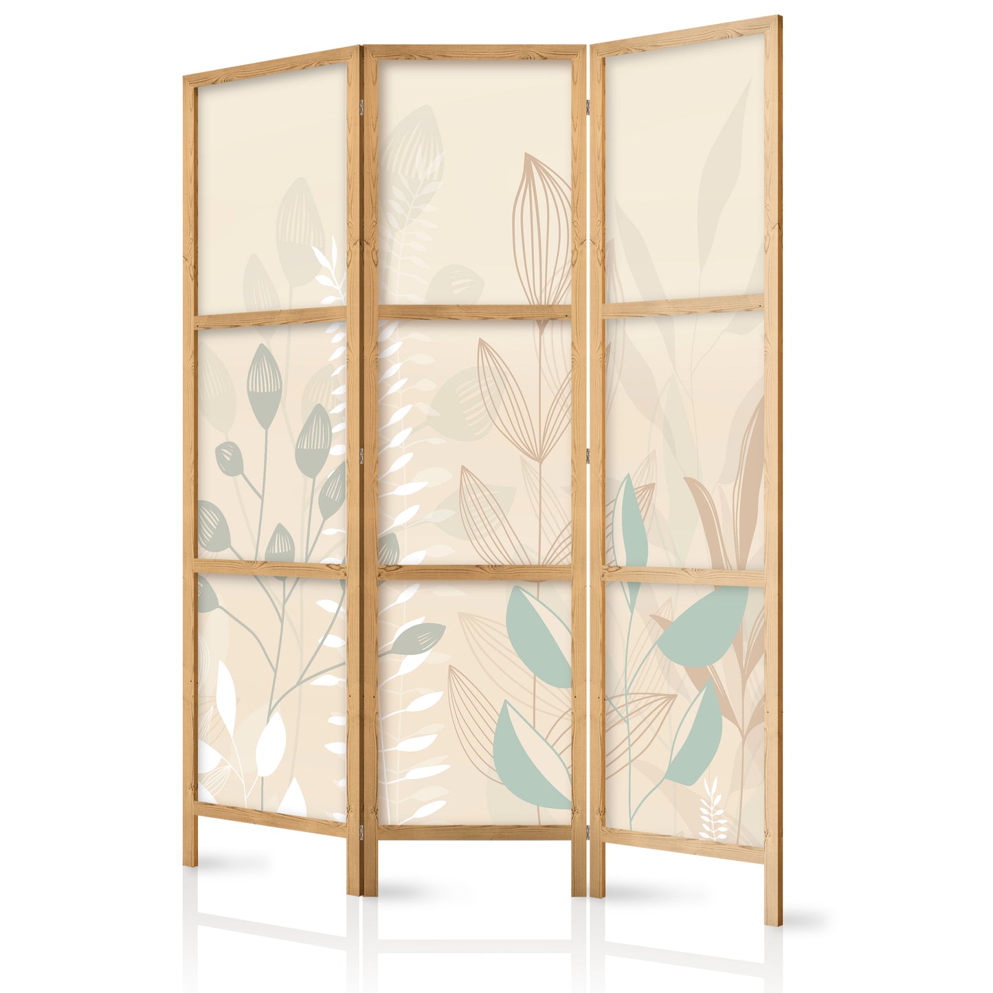 Japanese Room Divider - Morning in the Meadow - Various pastel plants on a beige background.