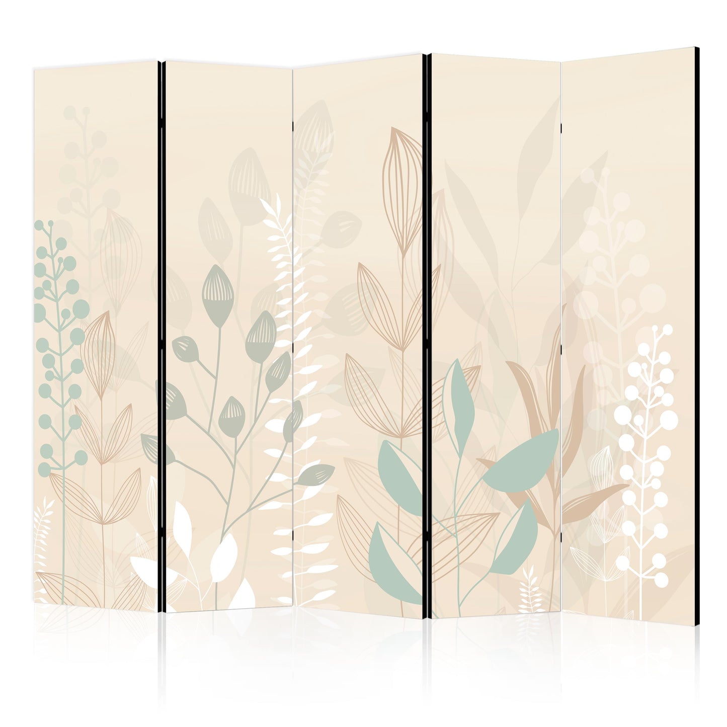Room Divider - Morning in the Meadow - Various Pastel Plants on a Beige Background