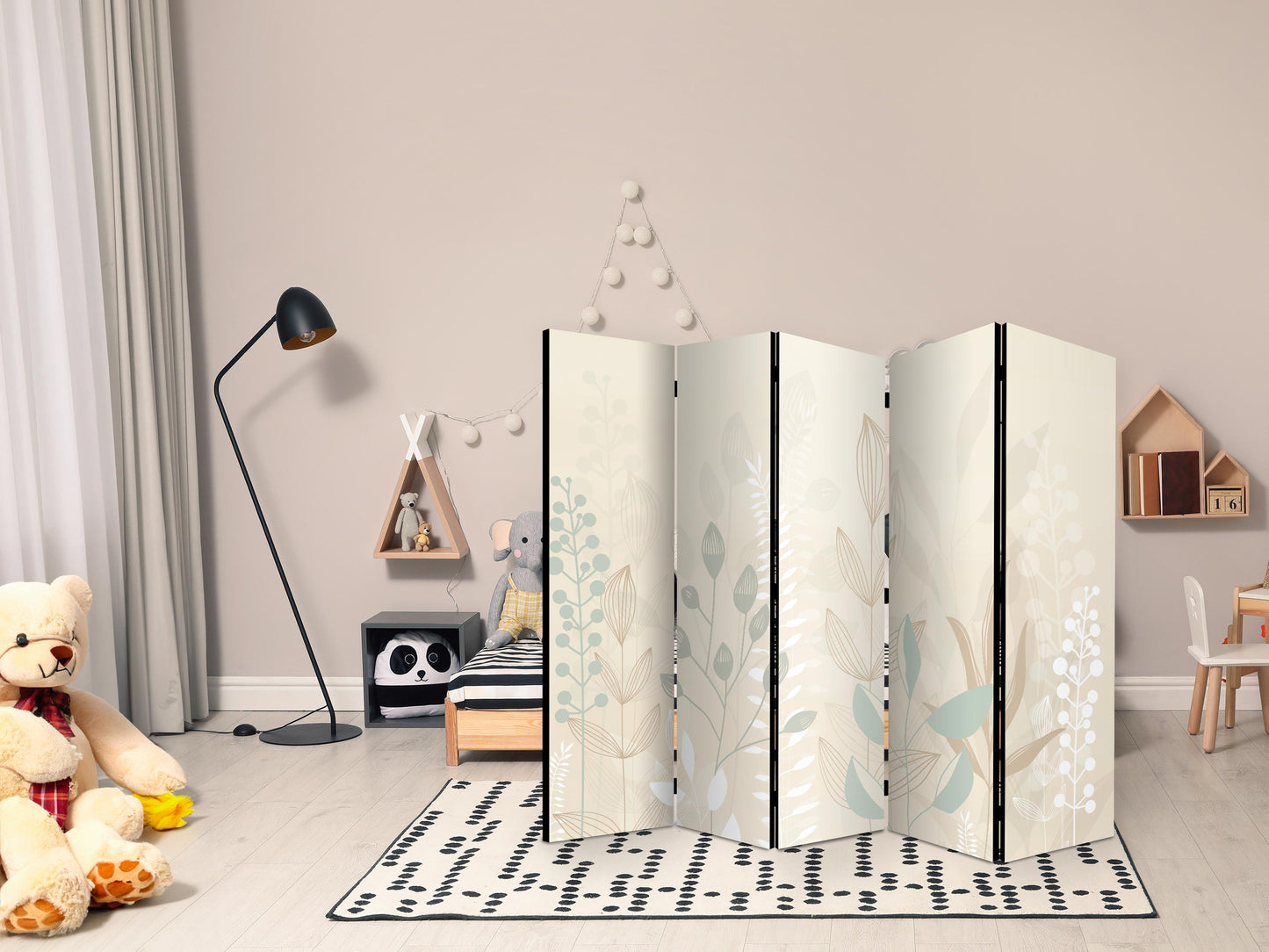 Room Divider - Morning in the Meadow - Various Pastel Plants on a Beige Background