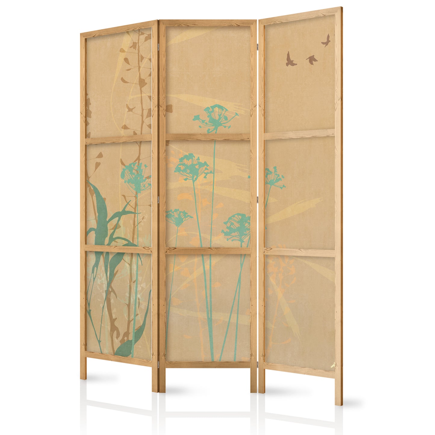 Japanese Room Divider - Tiny Bird - Colorful grasses in golden shades of sunset.