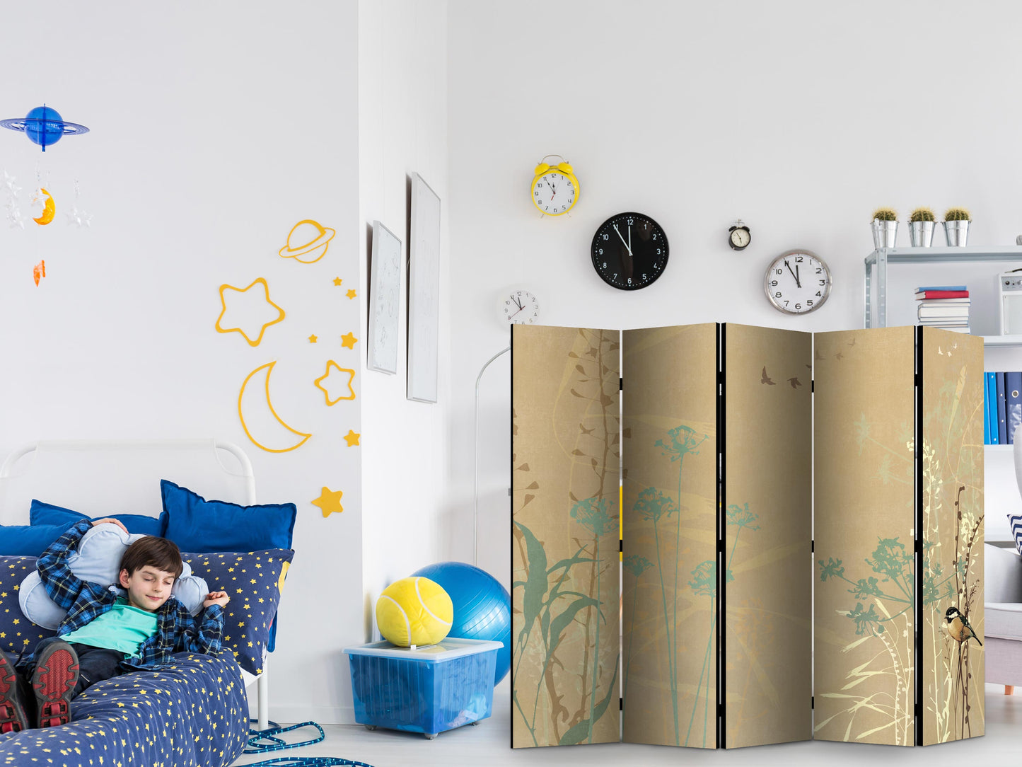 Room Divider - Tiny Bird - Colorful Grasses in Golden Shades of Sunset