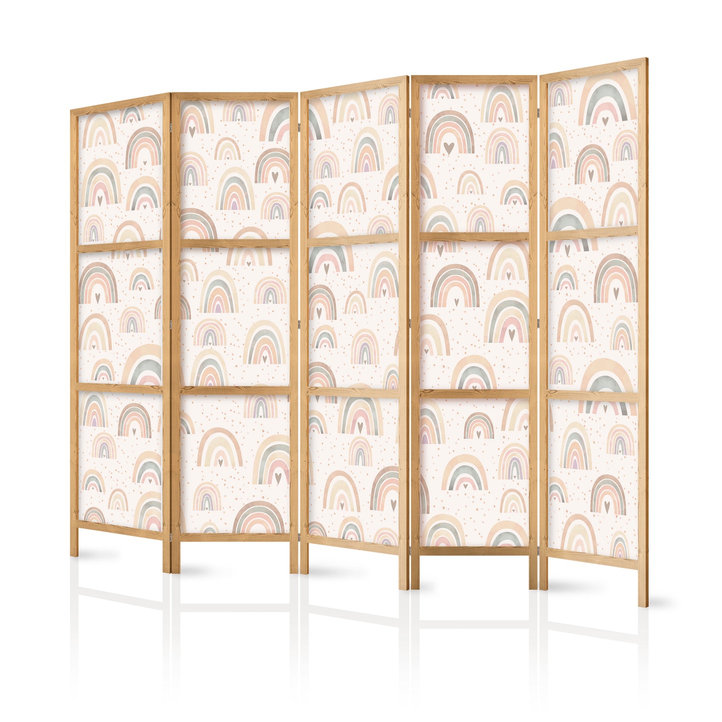 Japanese Room Divider - Spring - Pastel Rainbows on a Rainy Day with Hearts.