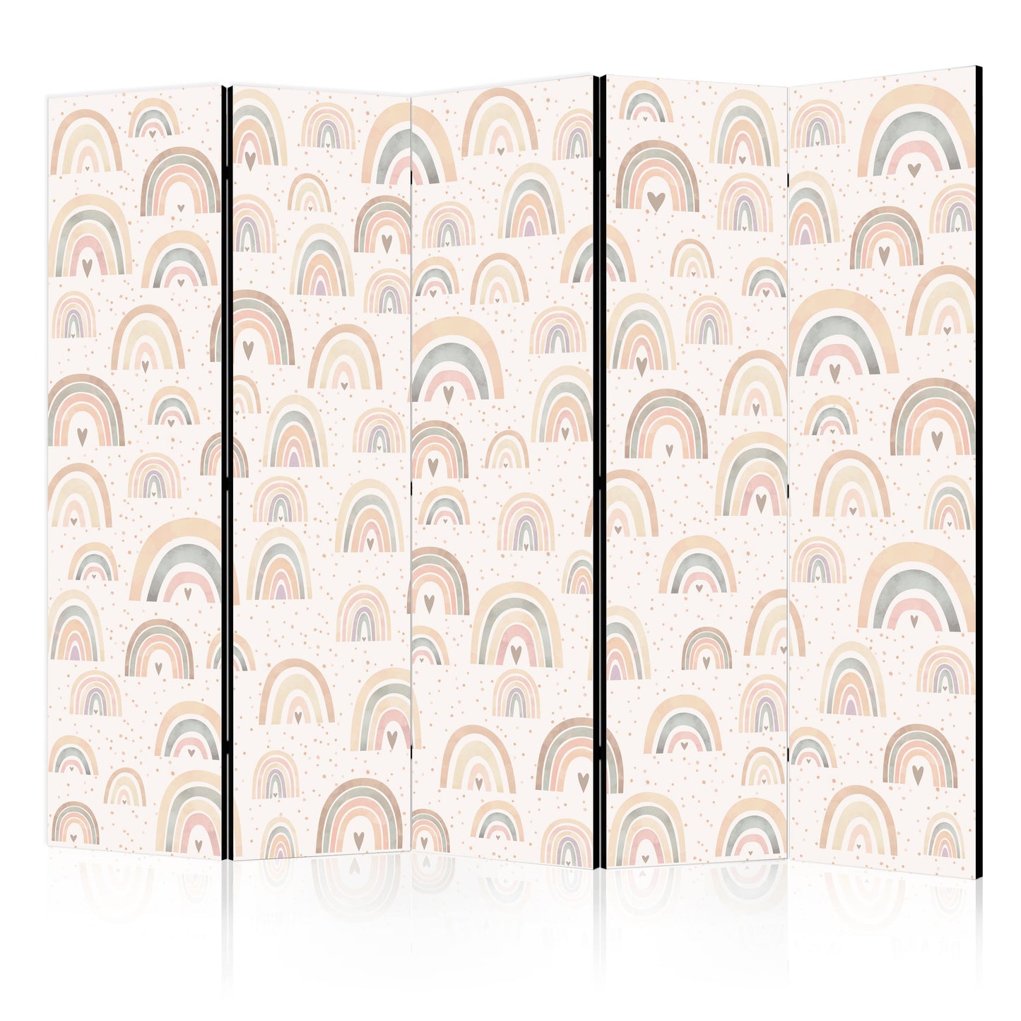 Room Divider - Spring - Pastel Rainbows on a Rainy Day with Hearts