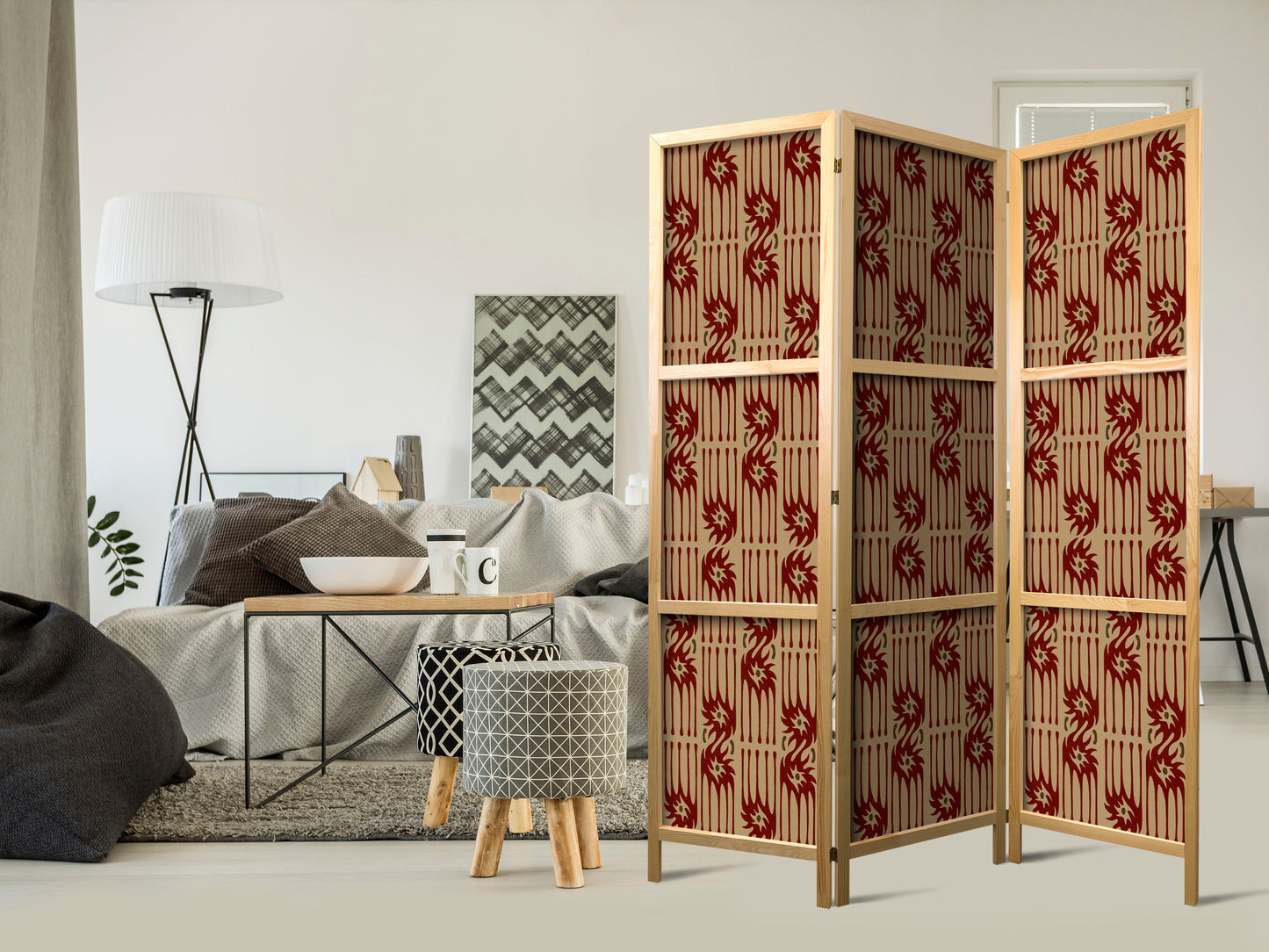 Japanese Room Divider - Predatory Streaks - Red Abstract Shapes Inspired by Tribal