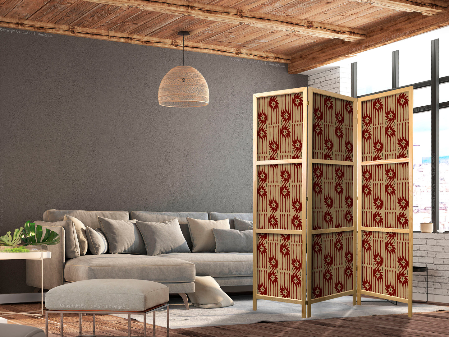 Japanese Room Divider - Predatory Streaks - Red Abstract Shapes Inspired by Tribal