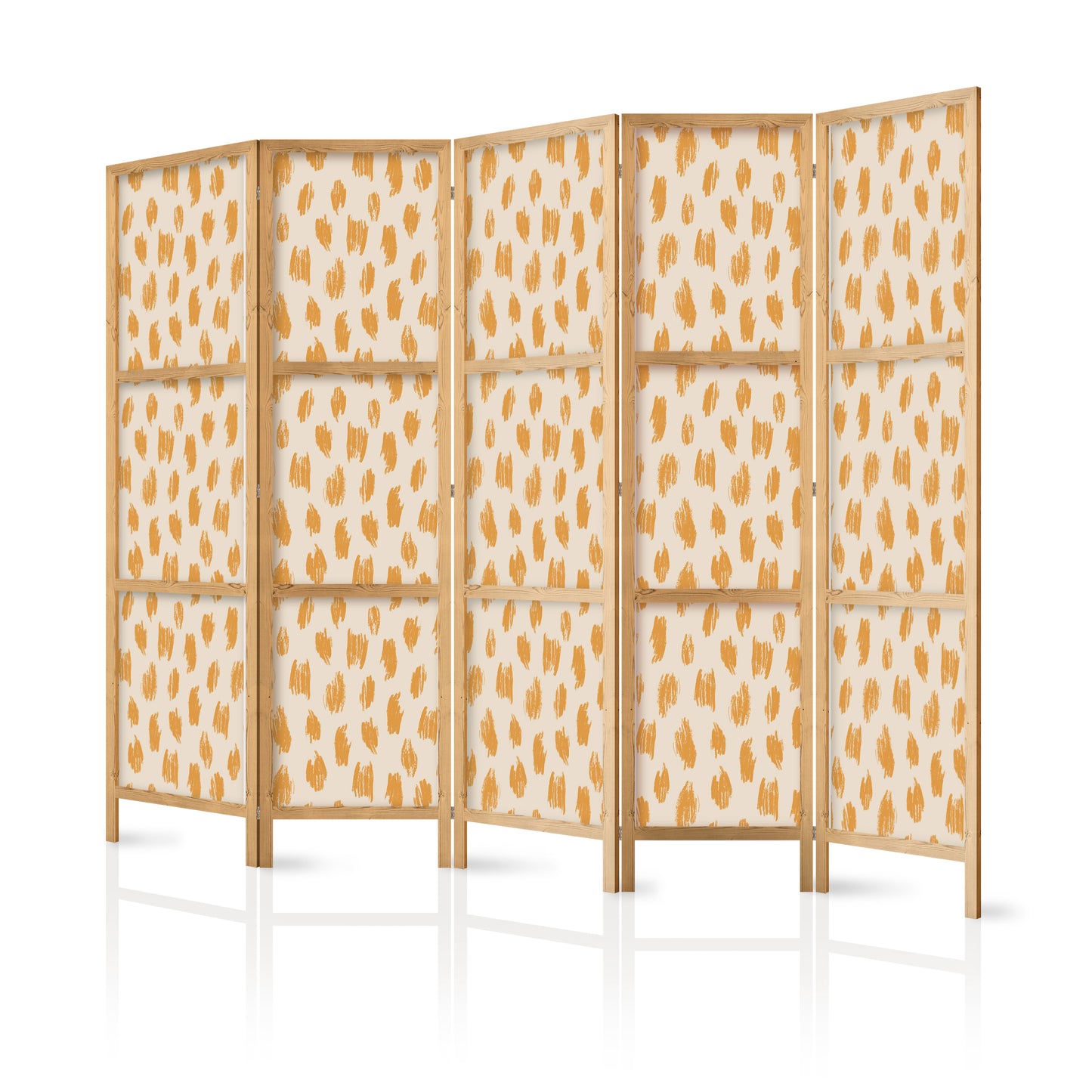Japanese Room Divider - Drawn Pattern in Dots and Spots - in Shades of Orange and Ecru.
