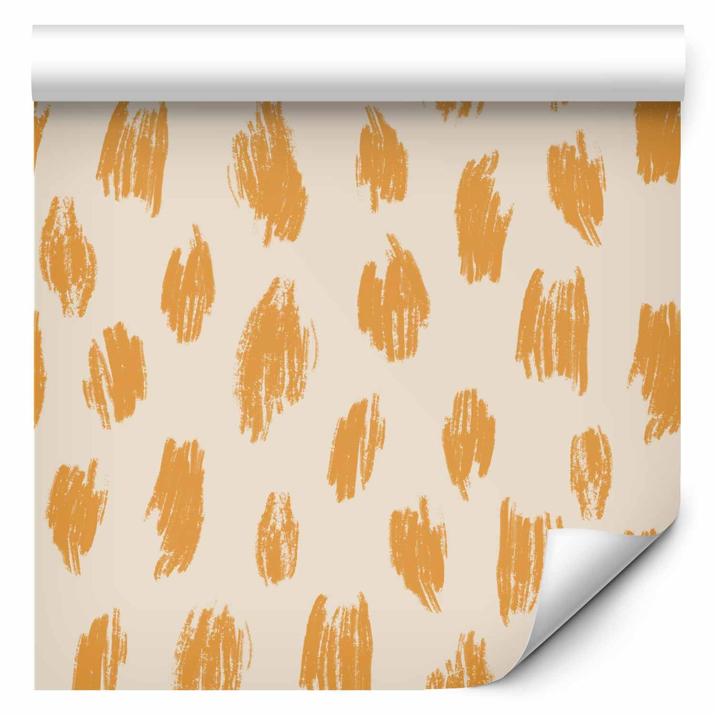 Papel pintado - Motivo dibujado en puntos y manchas - en tonos naranja y crudo.