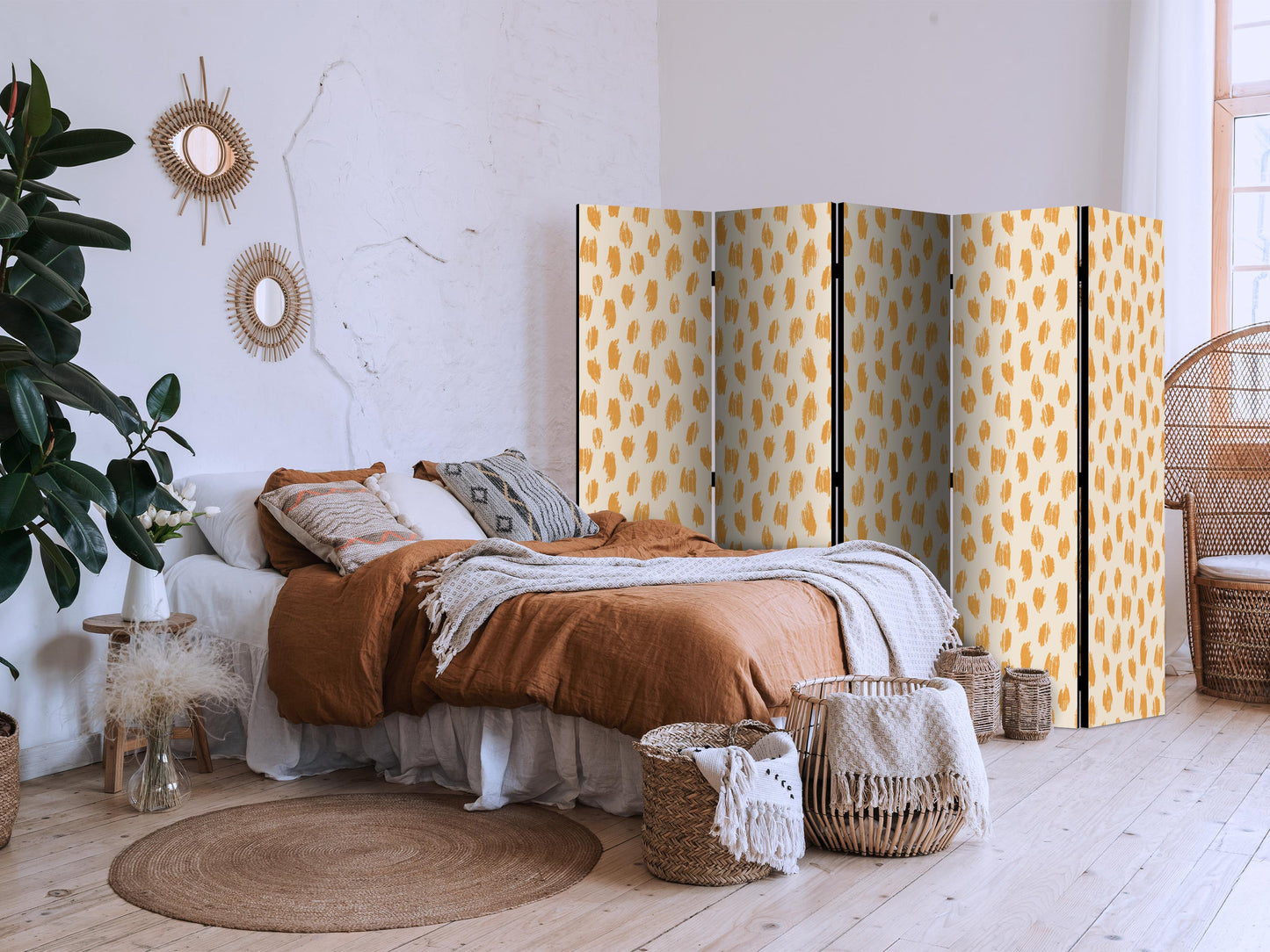 Room Divider - Drawn Pattern in Spots and Dots in Shades of Orange and Ecru