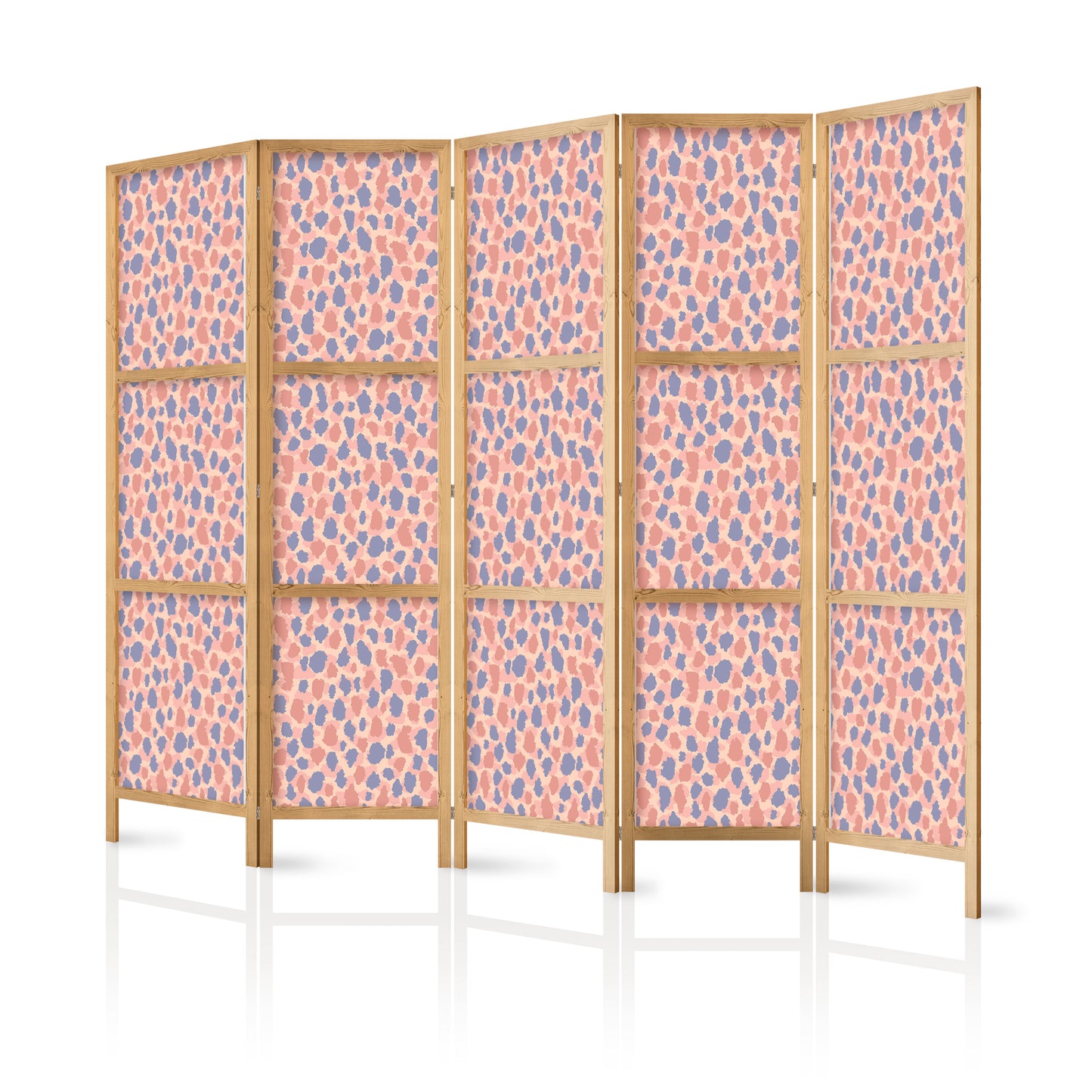 Japanese Room Divider - Giraffe Pattern - Colorful Animal Pattern in Blue-Pink Spots.
