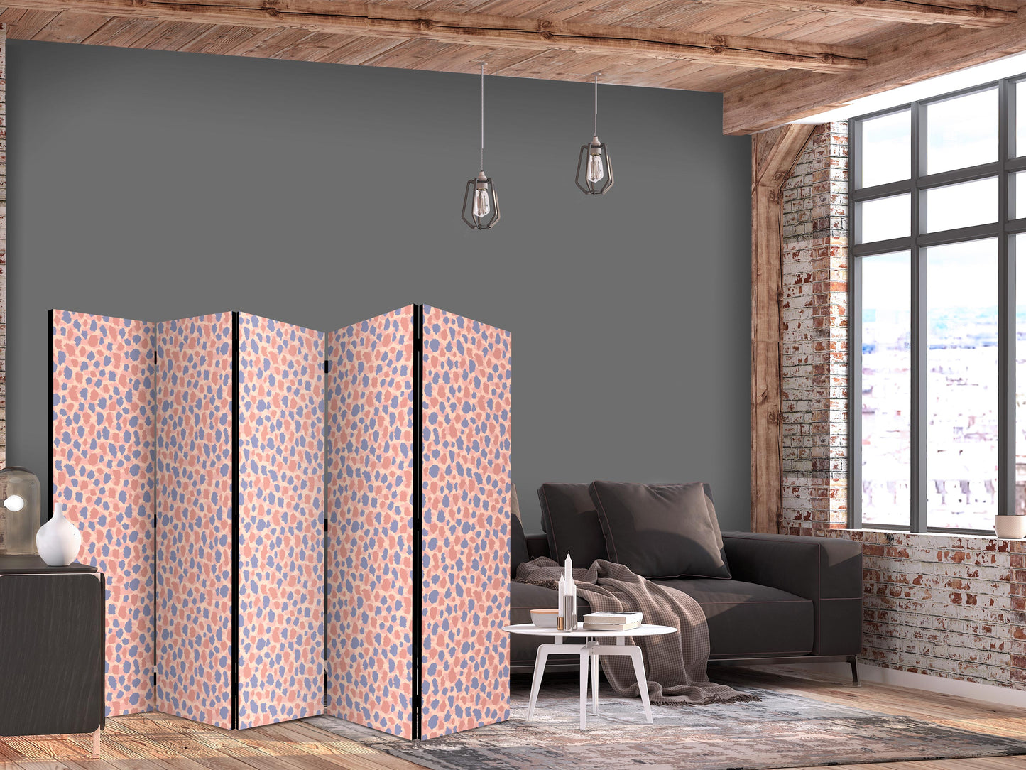 Room Divider - Giraffe Pattern - Colorful Animal Pattern in Blue-Pink Spots