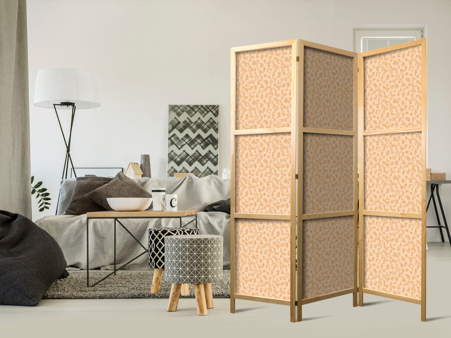 Japanese Room Divider - Tiny Dots - Optimistic Pattern in Peach Colors.