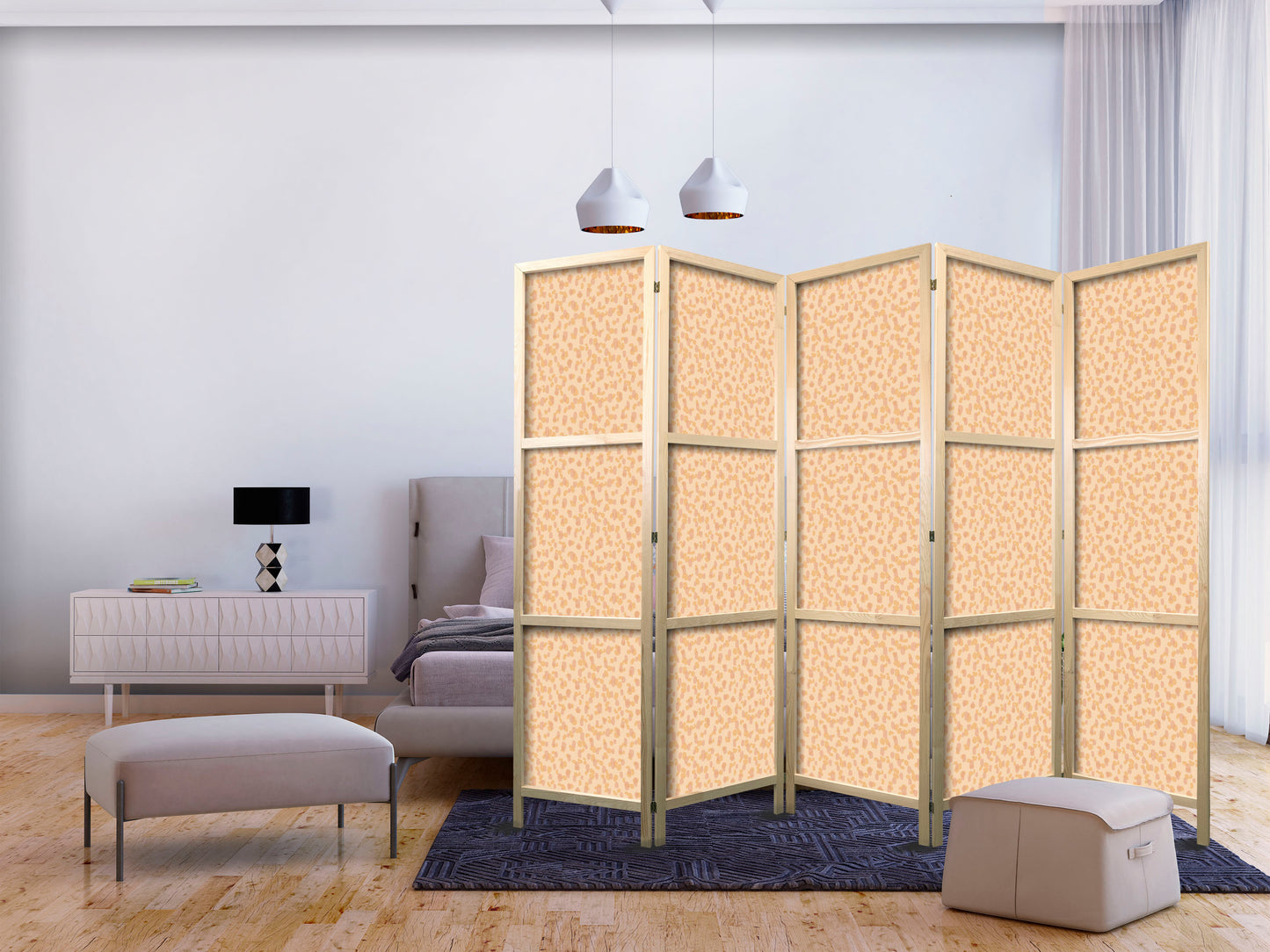 Japanese Room Divider - Tiny Dots - Optimistic Pattern in Peach Colors.