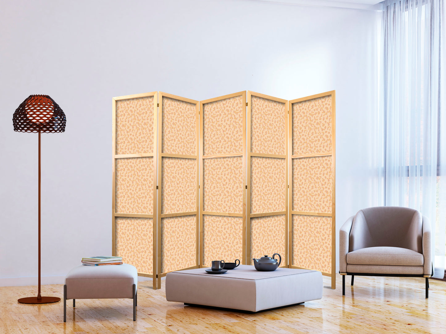 Japanese Room Divider - Tiny Dots - Optimistic Pattern in Peach Colors.