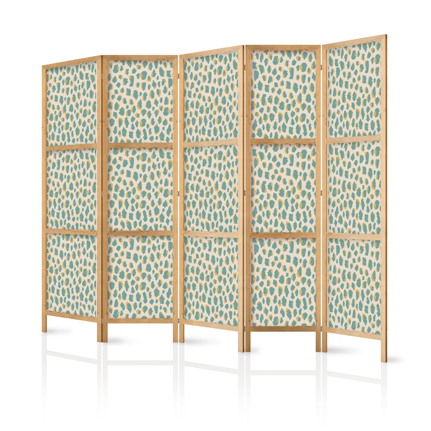 Japanese Room Divider - Giraffe Pattern - Animal Pattern in Turquoise Spots on a Light Background.