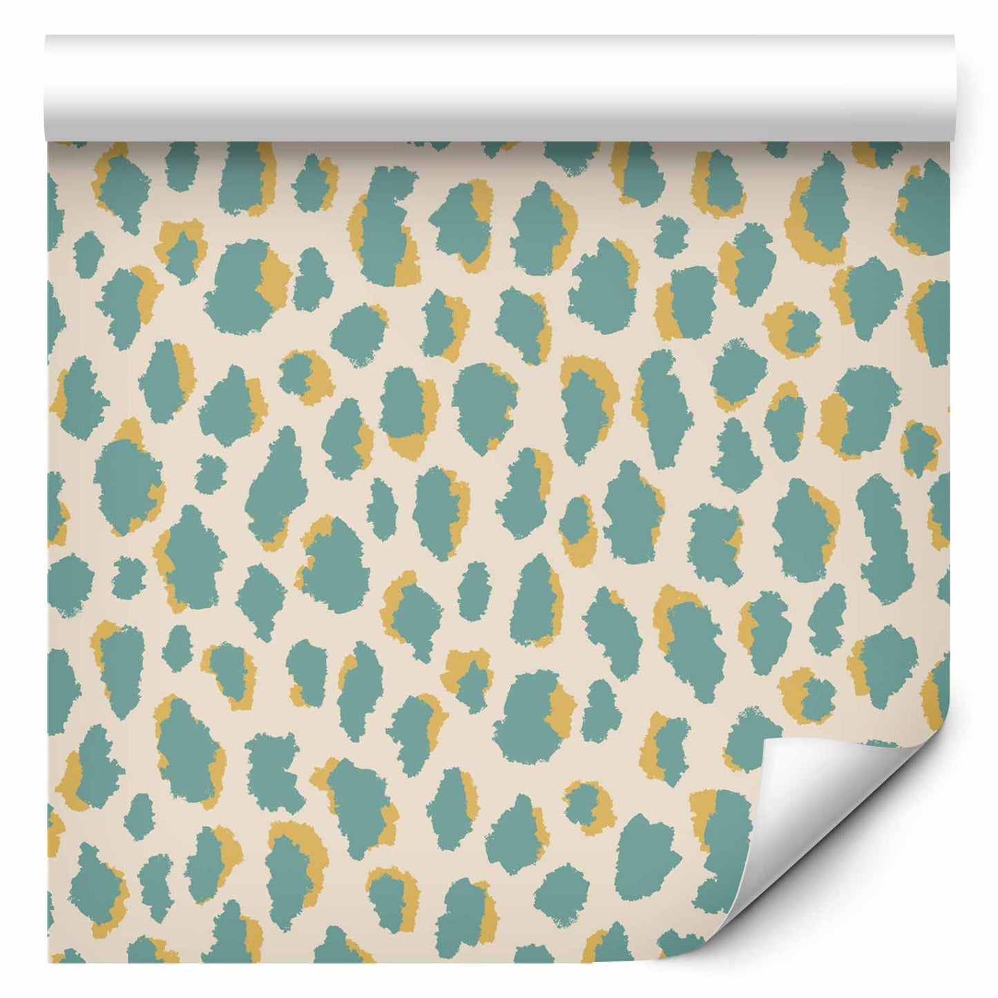 Wallpaper - Giraffe Pattern - animal pattern in turquoise spots on a light background.