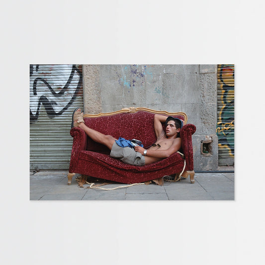 Gothic Quarter. Barcelona. Man taking a nap