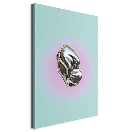 Canvas Print - Metallic Form - Abstract Sculpture on a Mint Background with a Purple Halo