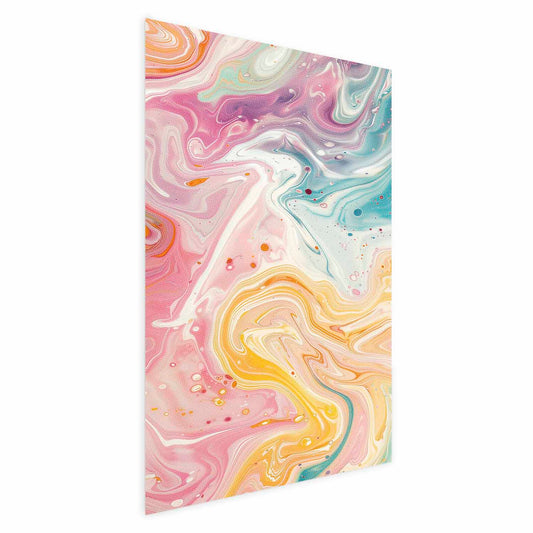 Poster - Colorful Chaos - dynamic shapes in shades of pink, yellow, and blue