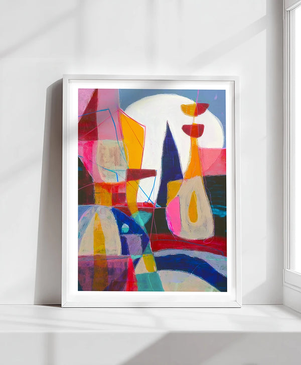 Lámina artística. Amanecer de formas. Arte abstracto con paleta brillante.