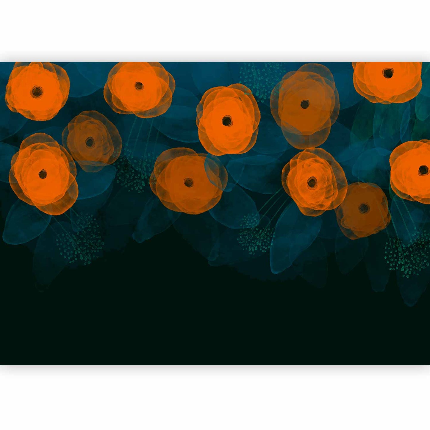 Fotomural - Composición de acuarela - Patrones naranjas sobre un delicado fondo de hojas