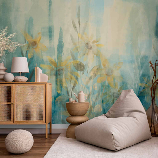 Wall Mural - A touch of summer - floral motif with a meadow of flowers in blue tones