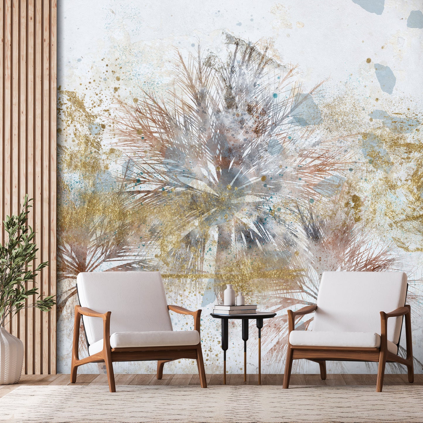 Wall Mural - Grey palms - plant motif in an abstract composition with patterns