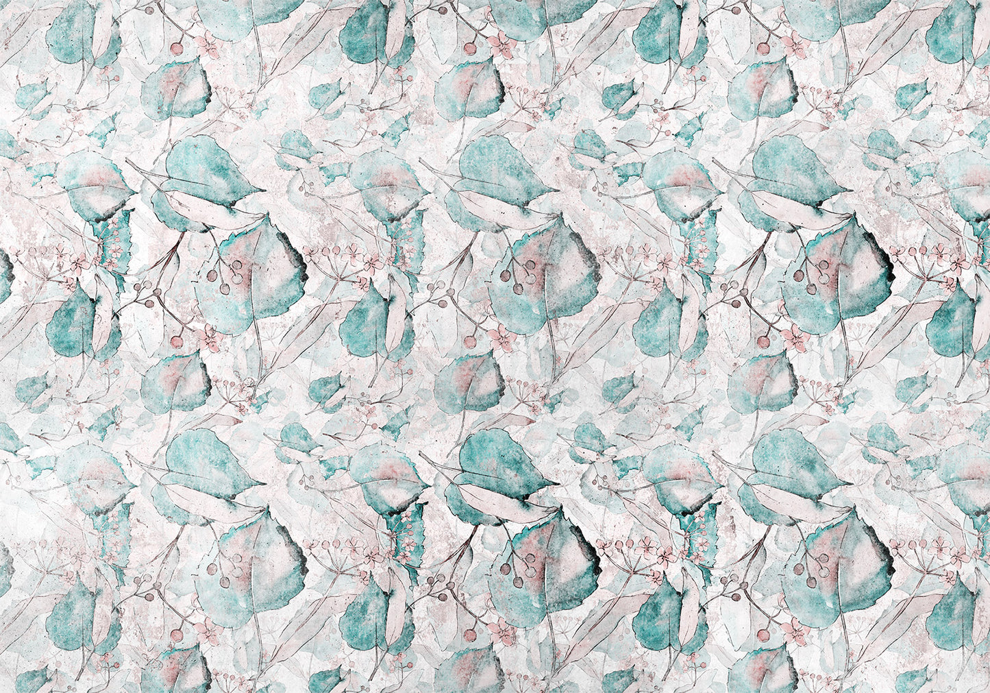 Wall Mural - Autumn souvenirs - floral pattern with turquoise leaves