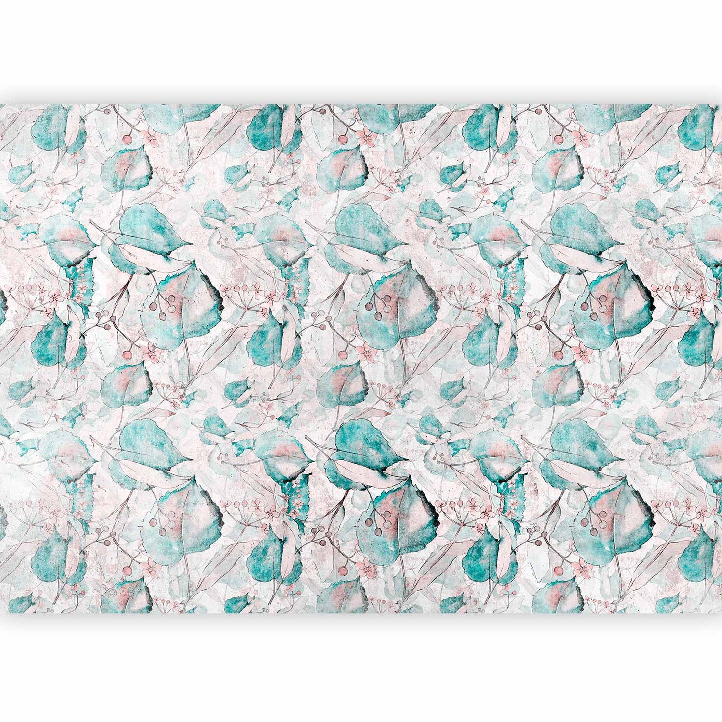 Wall Mural - Autumn souvenirs - floral pattern with turquoise leaves