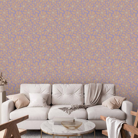 Fondo de pantalla - Lindas flores pequeñas de color beige claro - Pequeñas flores con pétalos ondulados de color beige sobre un fondo azul.