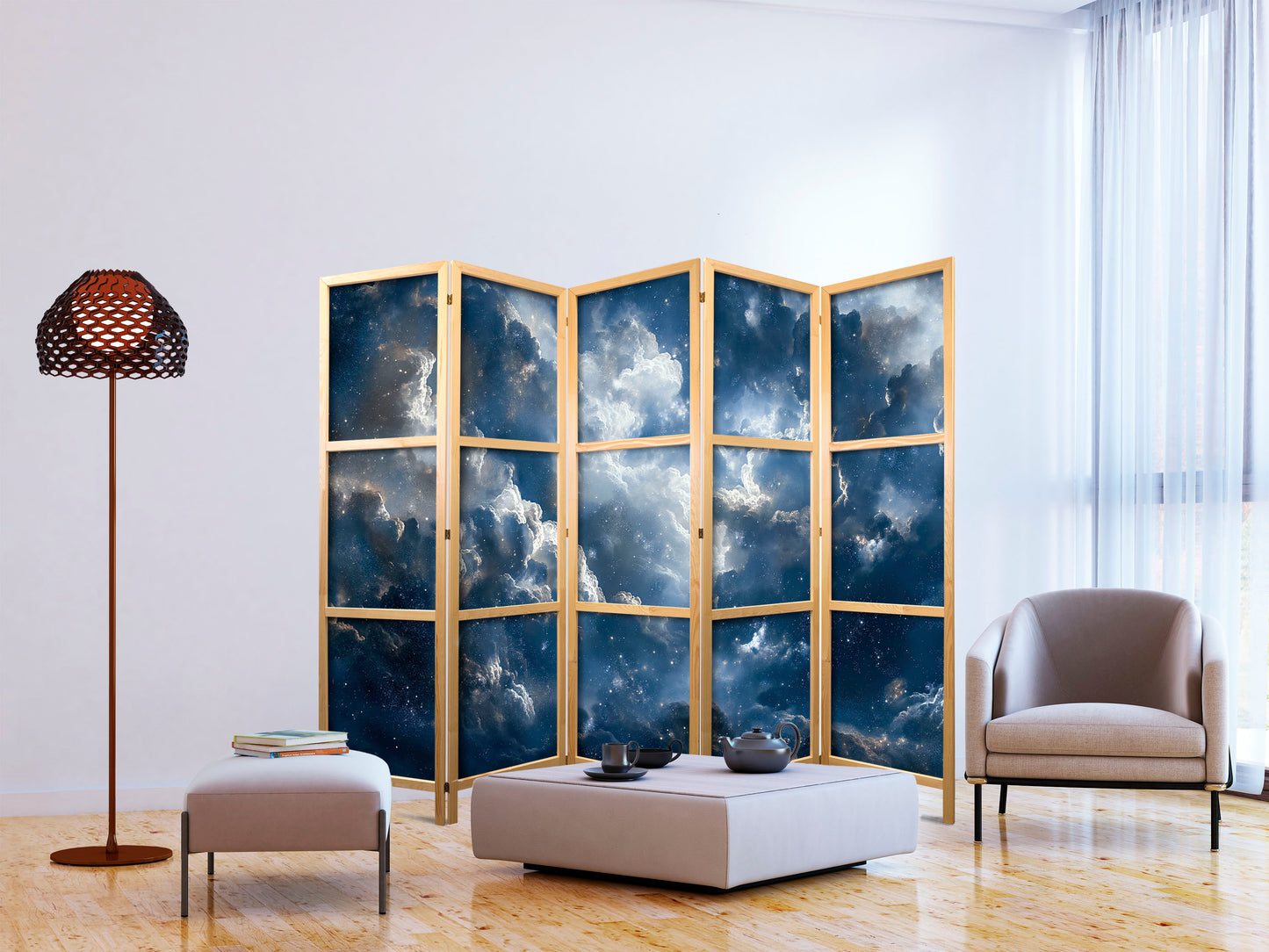Biombo japonés - Maravillas astronómicas: Nubes y estrellas en armonía