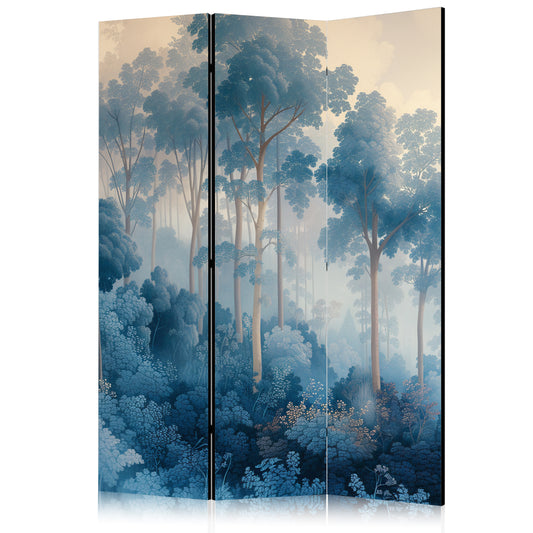 Room Divider - Landscape With Trees in Illustration Style. Fairy Blue Forest