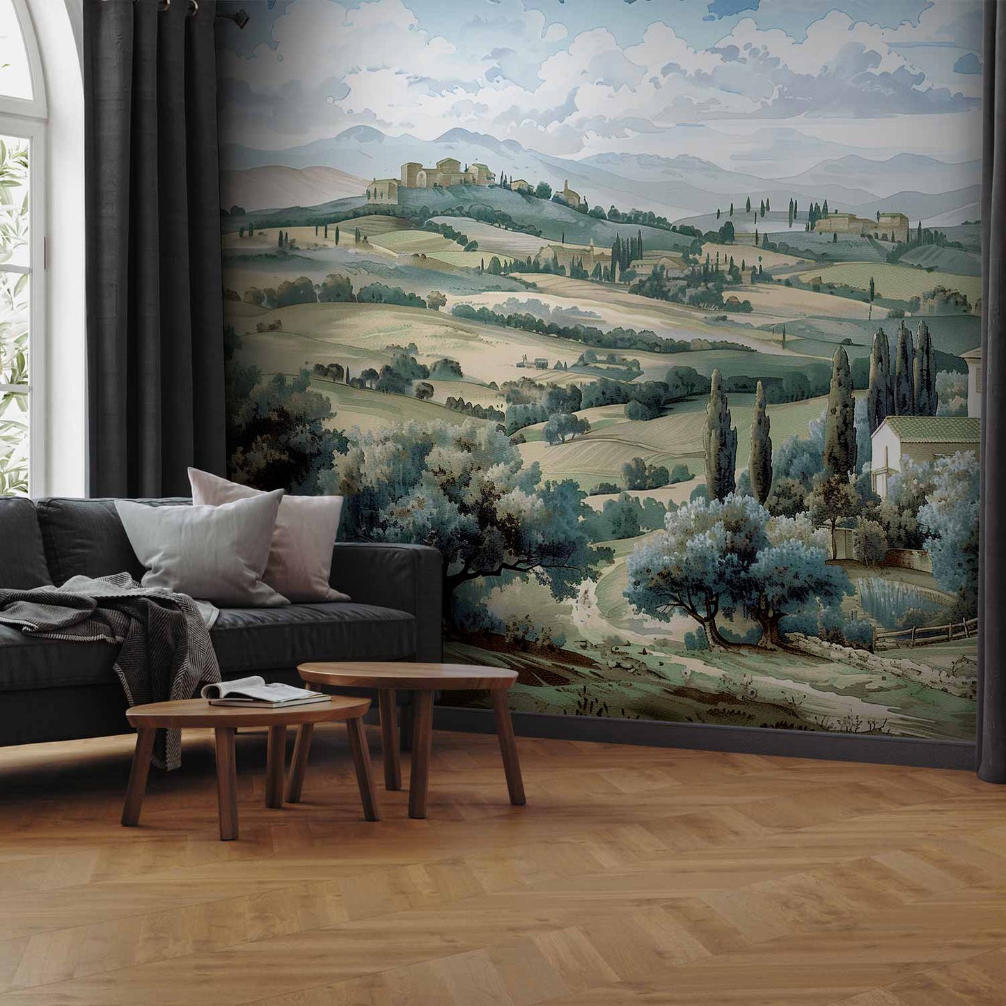 Wall Mural - Landscape with Green Fields and Trees Tuscan Sunny View
