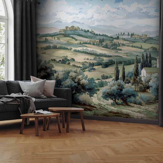 Wall Mural - Landscape with Green Fields and Trees Tuscan Sunny View