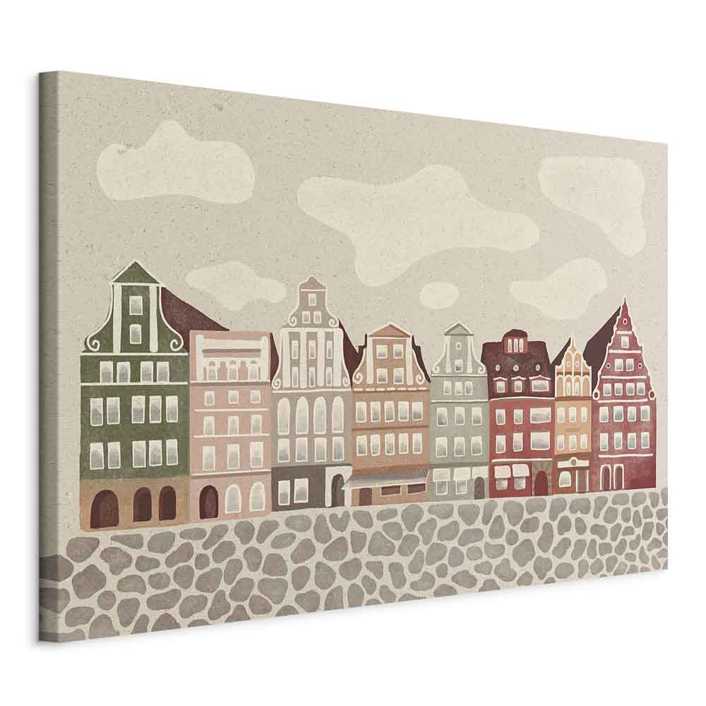 Impresión en lienzo - Salt Square - Casas adosadas coloridas ilustradas sobre un fondo de cielo nublado