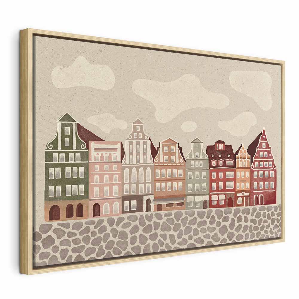 Impresión en lienzo - Salt Square - Casas adosadas coloridas ilustradas sobre un fondo de cielo nublado
