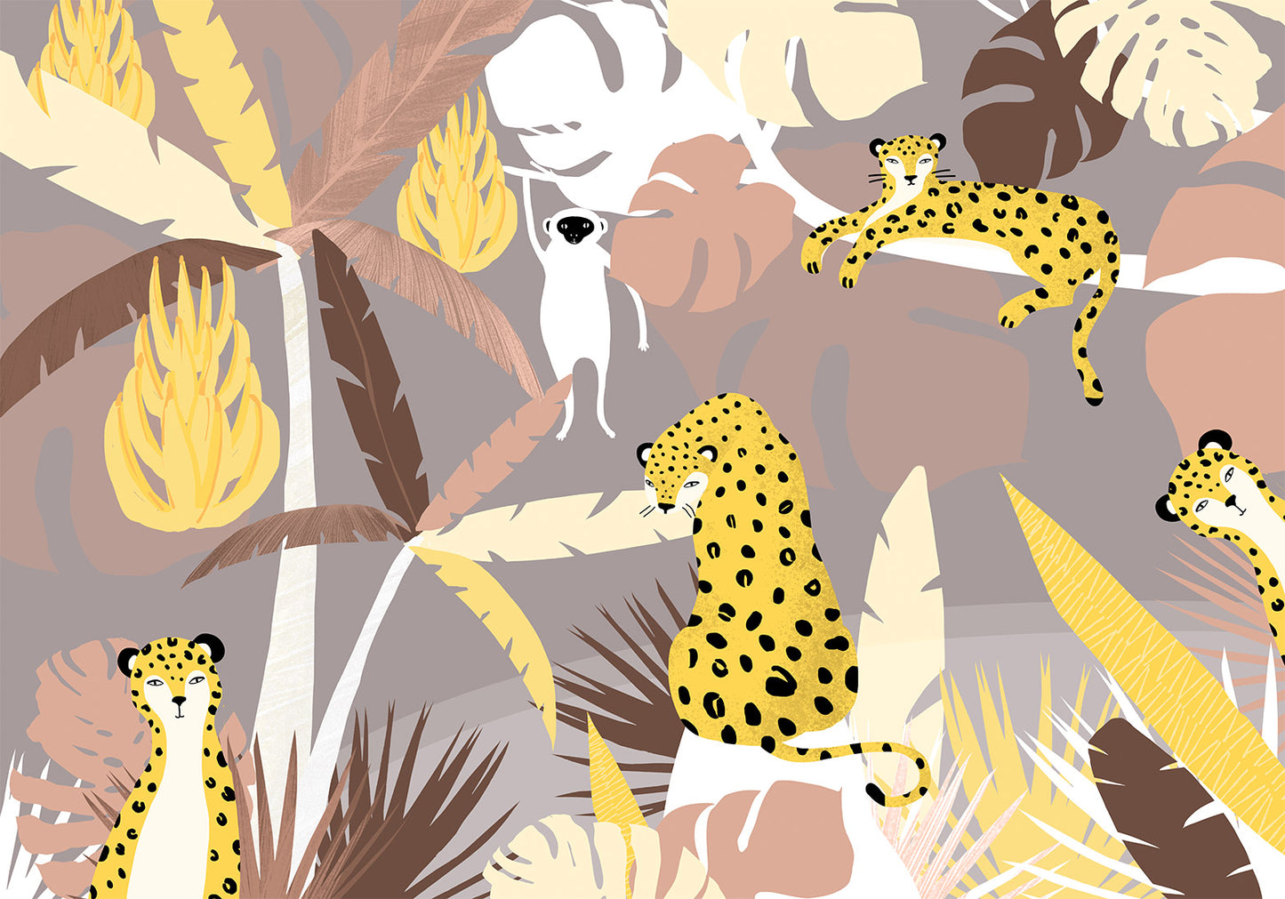 Wall Mural - Cheetahs in the jungle - landscape with exotic animals with palm trees for children