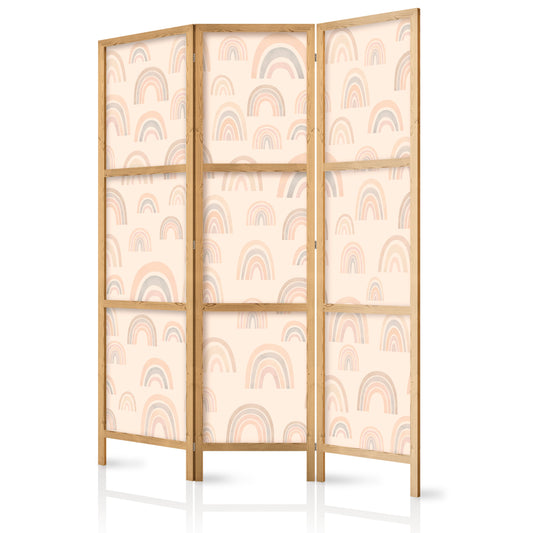 Japanese Room Divider - August Sky - Rainbows of Various Sizes in Muted Colors.