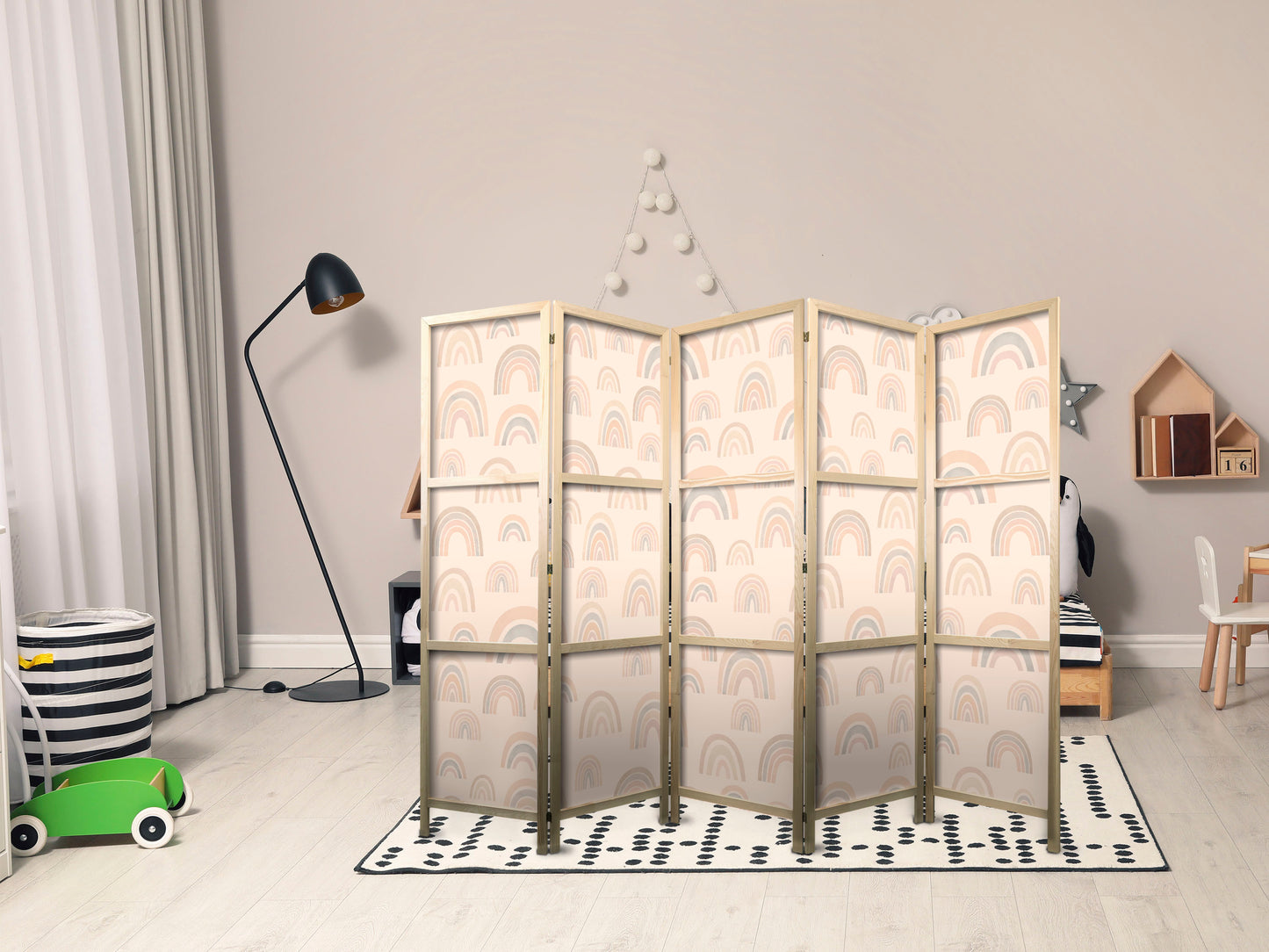 Japanese Room Divider - August Sky - Rainbows of Various Sizes in Muted Colors.