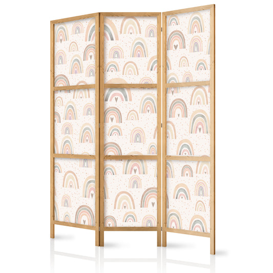 Japanese Room Divider - Spring - Pastel Rainbows on a Rainy Day with Hearts.