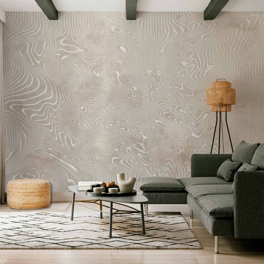 Wall Mural - Flowing shapes - abstract beige and white background in patterned compositions
