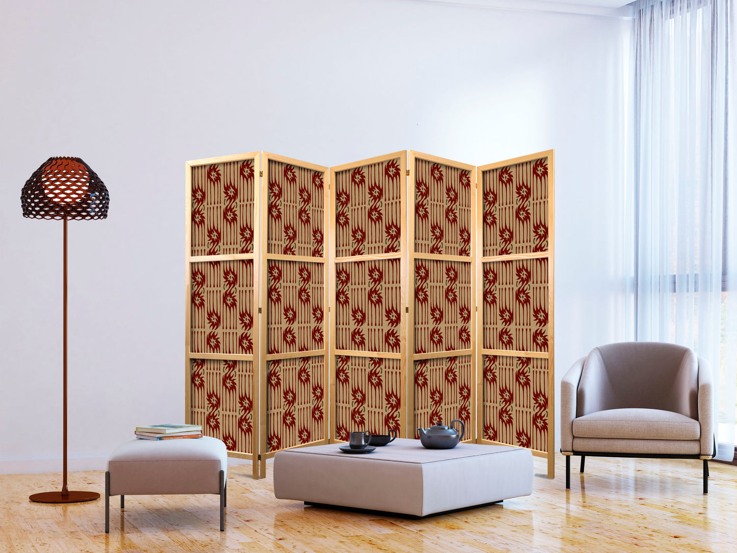 Japanese Room Divider - Predatory Streaks - Red Abstract Shapes Inspired by Tribal