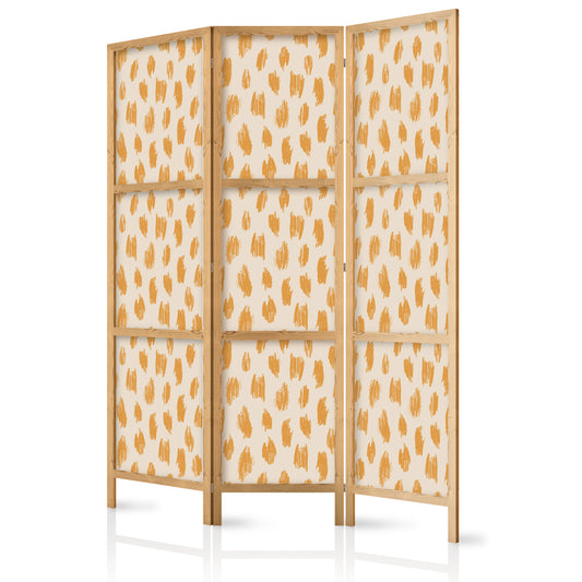 Japanese Room Divider - Drawn Pattern in Dots and Spots - in Shades of Orange and Ecru.