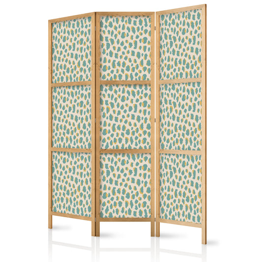 Japanese Room Divider - Giraffe Pattern - Animal Pattern in Turquoise Spots on a Light Background.