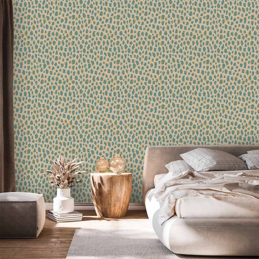 Wallpaper - Giraffe Pattern - animal pattern in turquoise spots on a light background.
